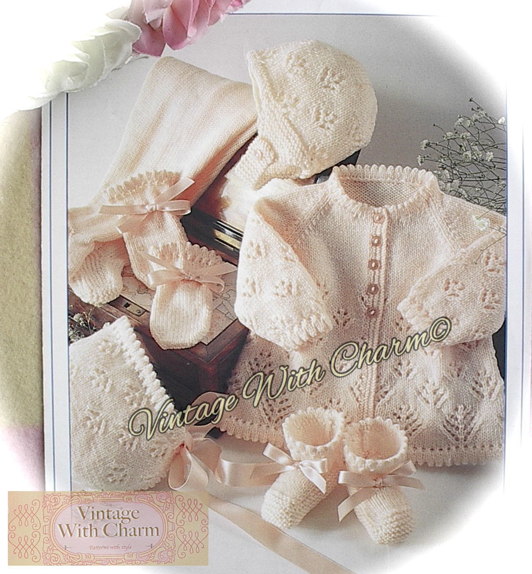 Vintage Knitting Pattern Baby's 5 Piece Lace-Look Pram Set JUST £1.99!!