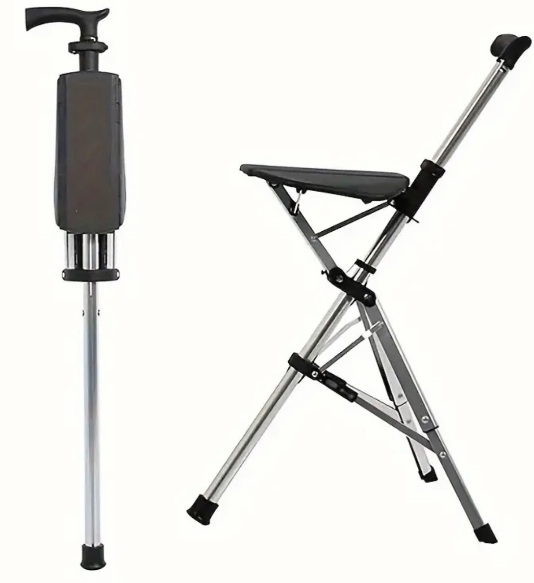 Portable Adjustable Folding Cane Seat Combo - Sturdy 3-Legged Support,Adjustment