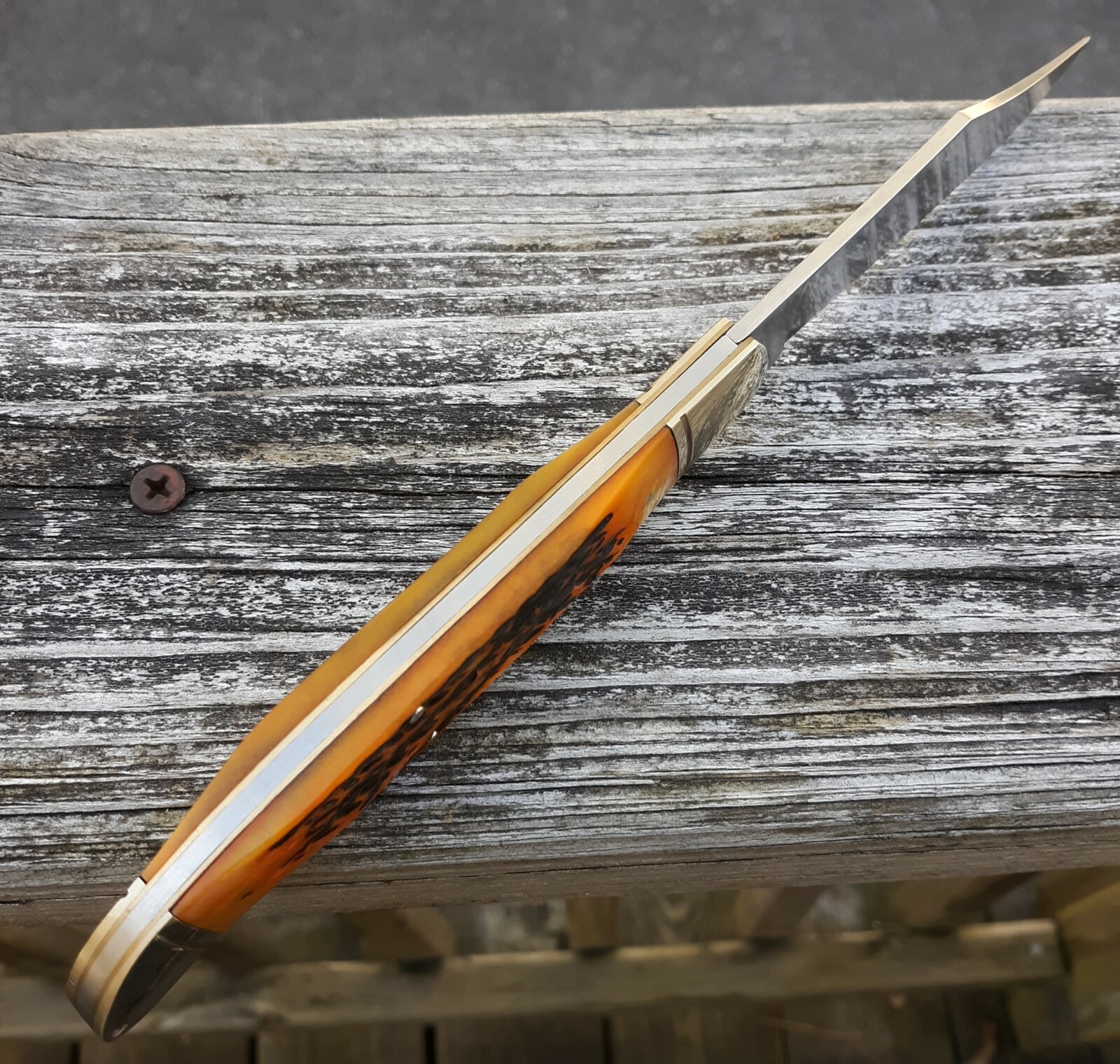 Hunter's Classic NAHC Folding Knife Stainless 4" Blade Orange Jigged Bone Handle