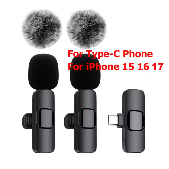 Wireless Lavalier Microphone for iphone android USB-C Lightning mini mic set