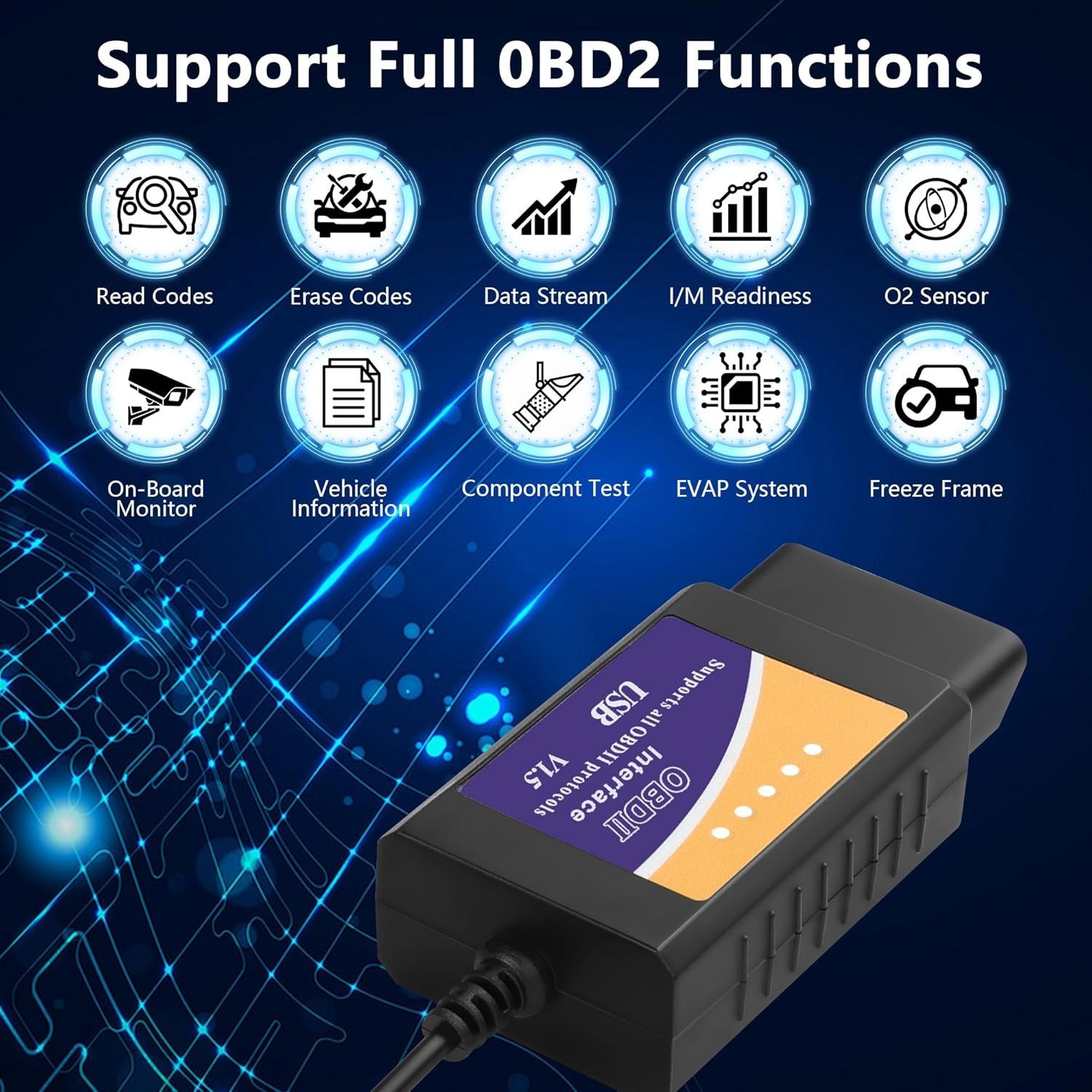 ELM327 OBD2 USB Adapter OBD2 to USB Scanner Adapter OBDII Diagnostic Cable