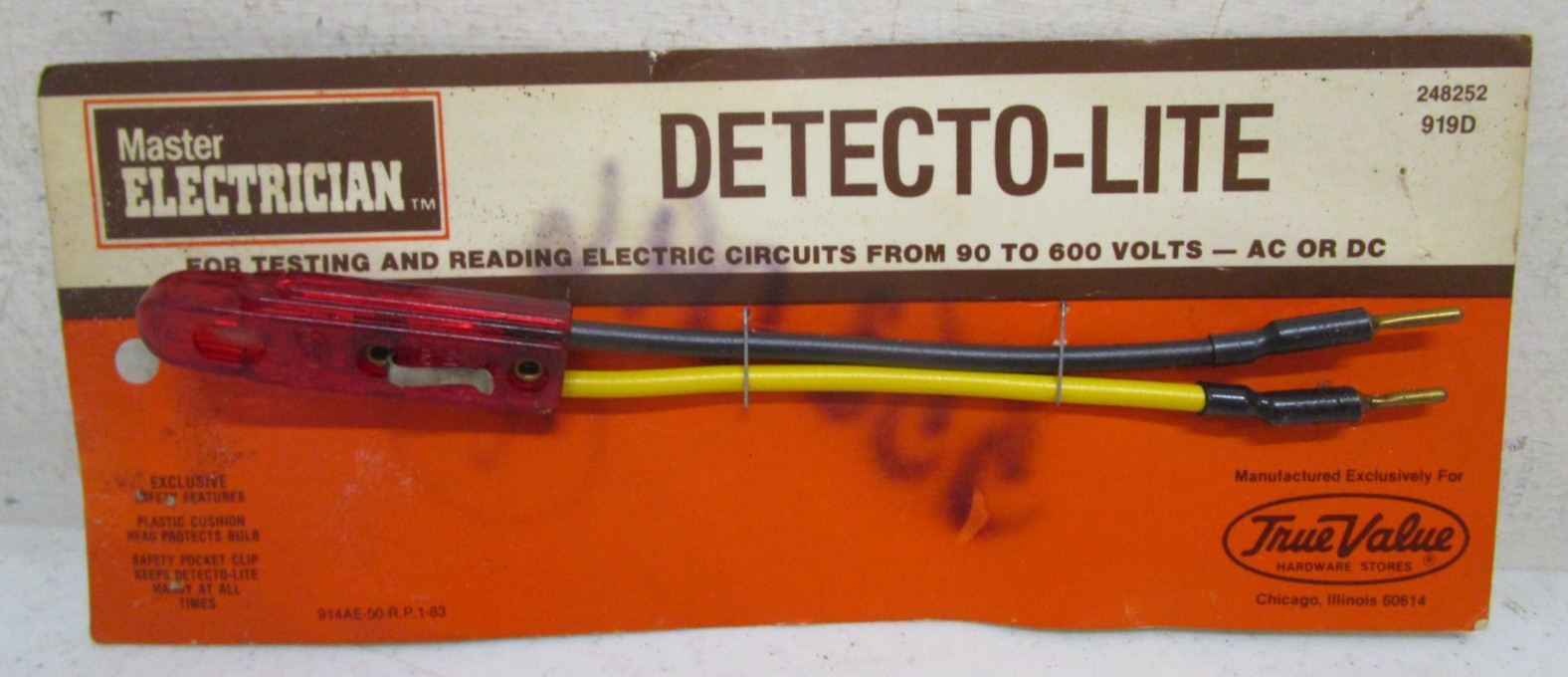 NEW TRUE VALUE MASTER ELECTRICIAN DETECTO-LITE ELECTRIC CIRCUIT TESTER