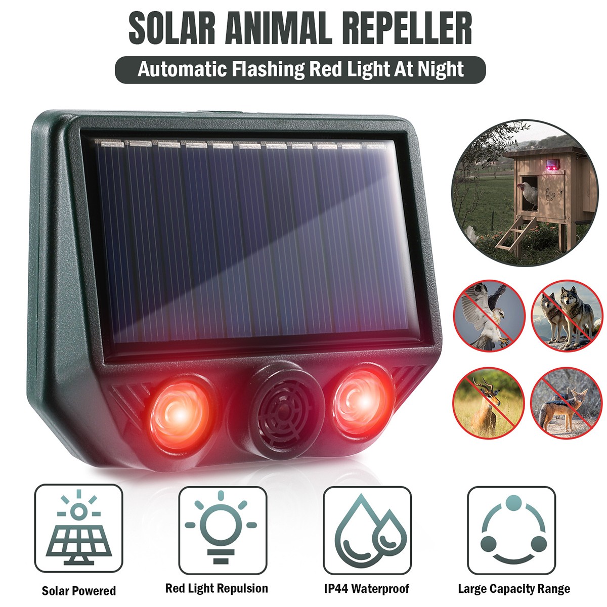 Ultrasonic LED Pest Repellent Control Solar Wild Animal Repeller Rat Deterrent
