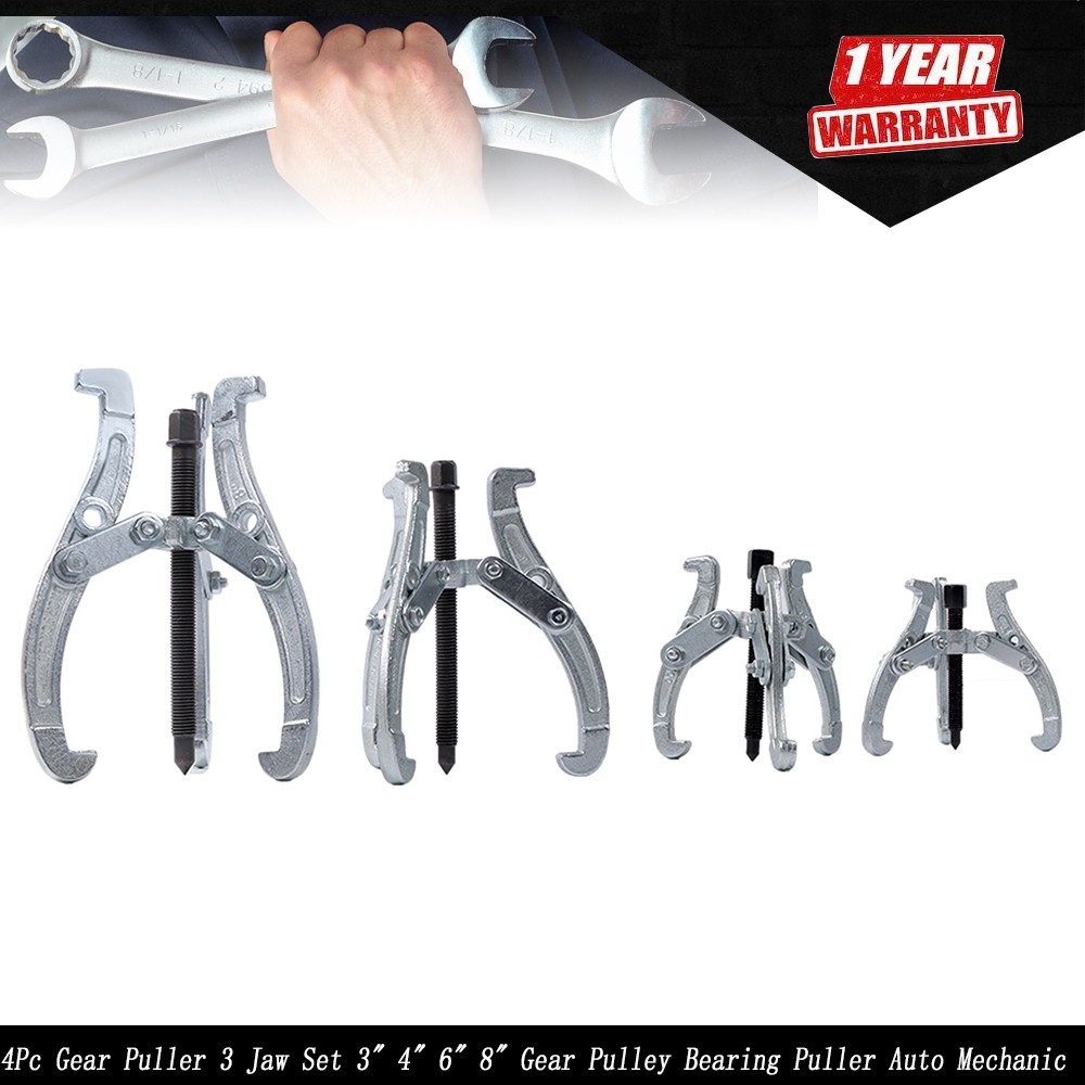 4Pcs Gear Puller 3 Jaw Set 3" 4" 6" 8" Gear Pulley Bearing Puller Auto Mechanic