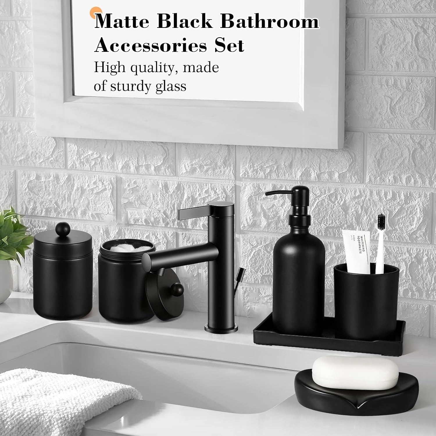 Bathroom Accessory Set Soap Dispenser Toothbrush Holder Storage Tray