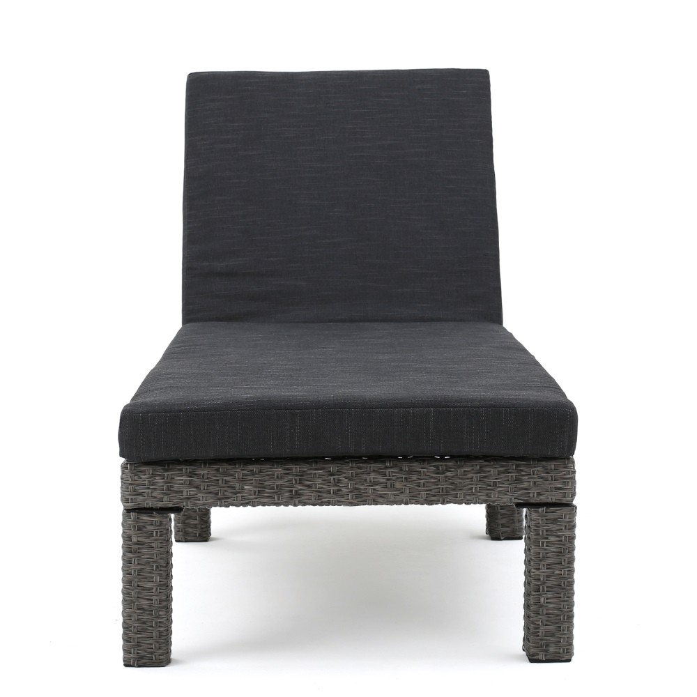 Outdoor Patio Chaise Lounge Cushion Waterproof in Modern Black PE Rattan, 77"