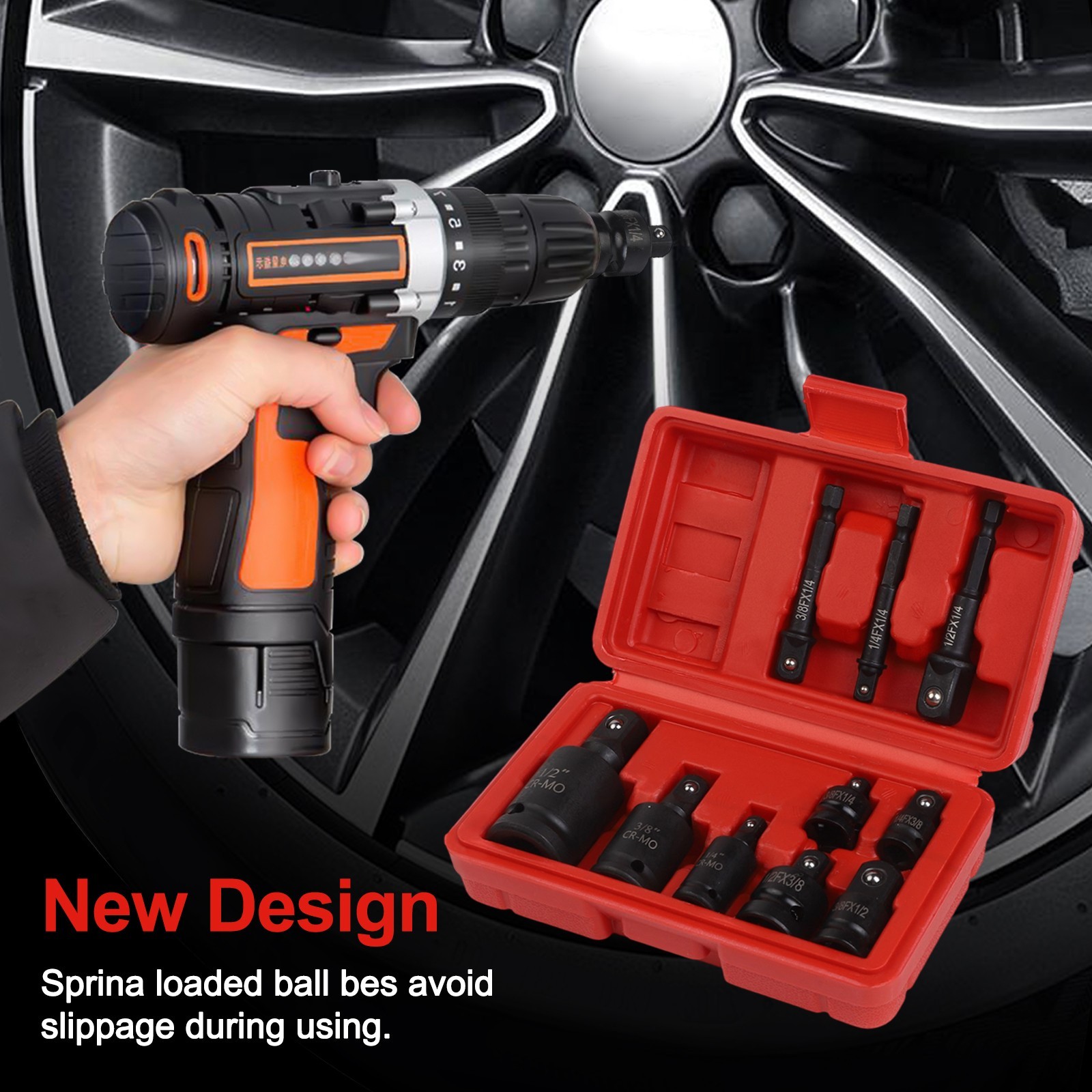 For Impact Socket Adapter Set With Case 1/4" 3/8" 1/2" Cr-Mo Steel Adapters