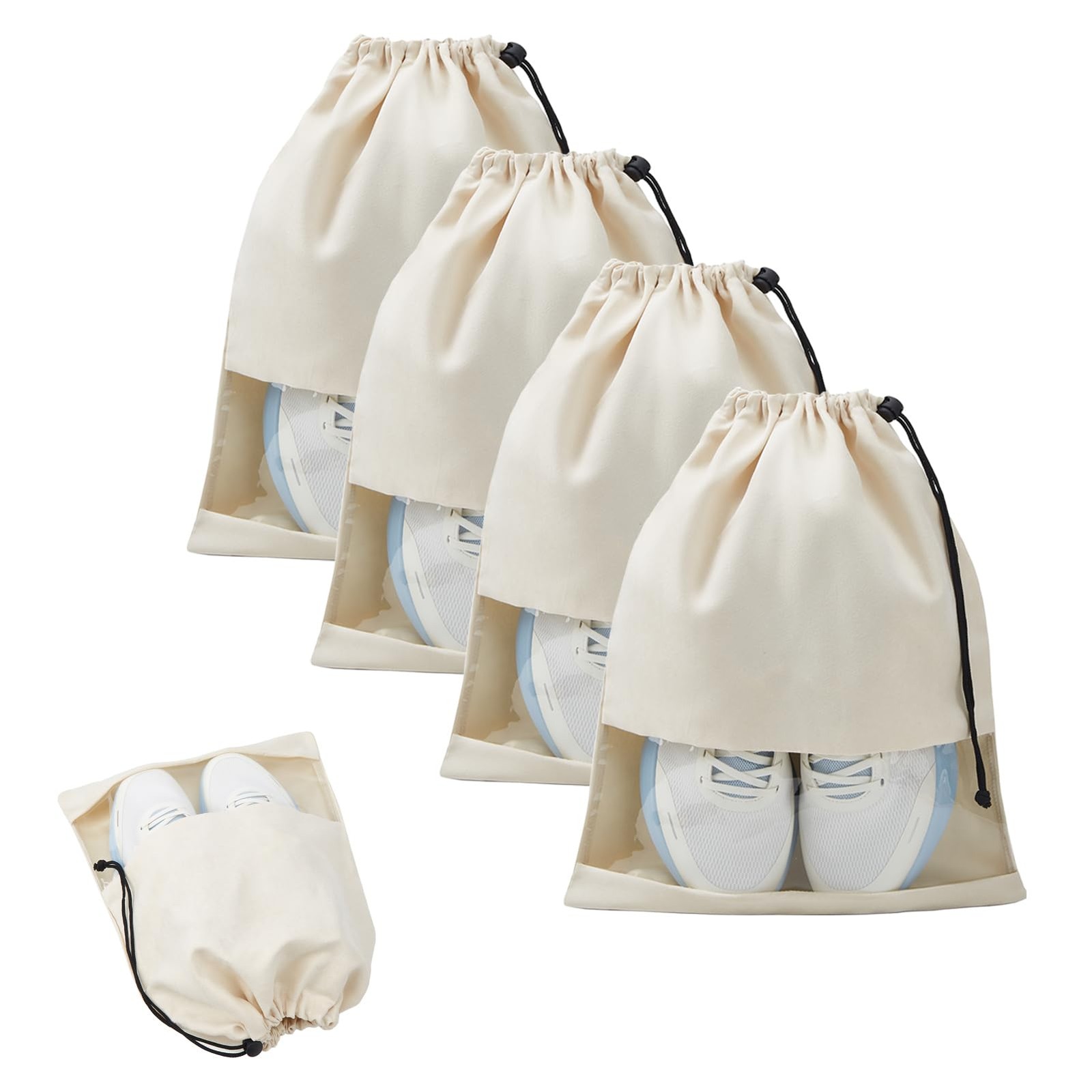 4 Pcs Shoe Bags for Travel with Clear TPU Window, 13.8"x17.7" Dustproof Trave...