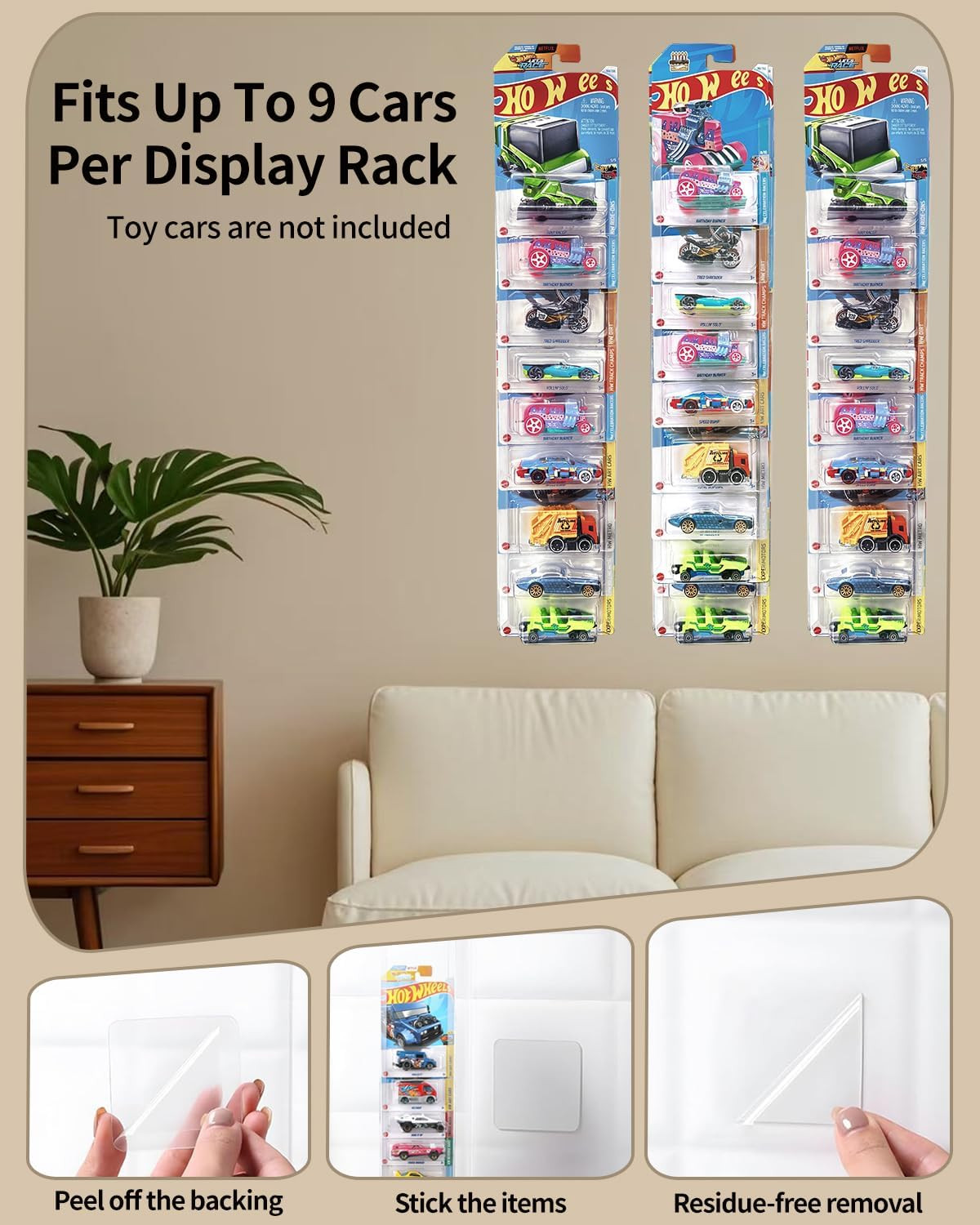 Display Case for Hot Wheels Matchbox, 5-Pack Wall Mount Storage, Holds 30-50 Car