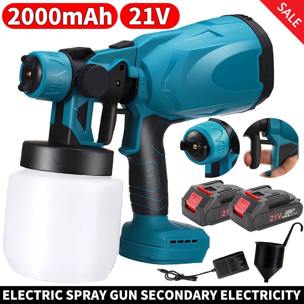With 2 Batteries High Pressure Cordless Paint Sprayer Electric HVLP Spray Gun US