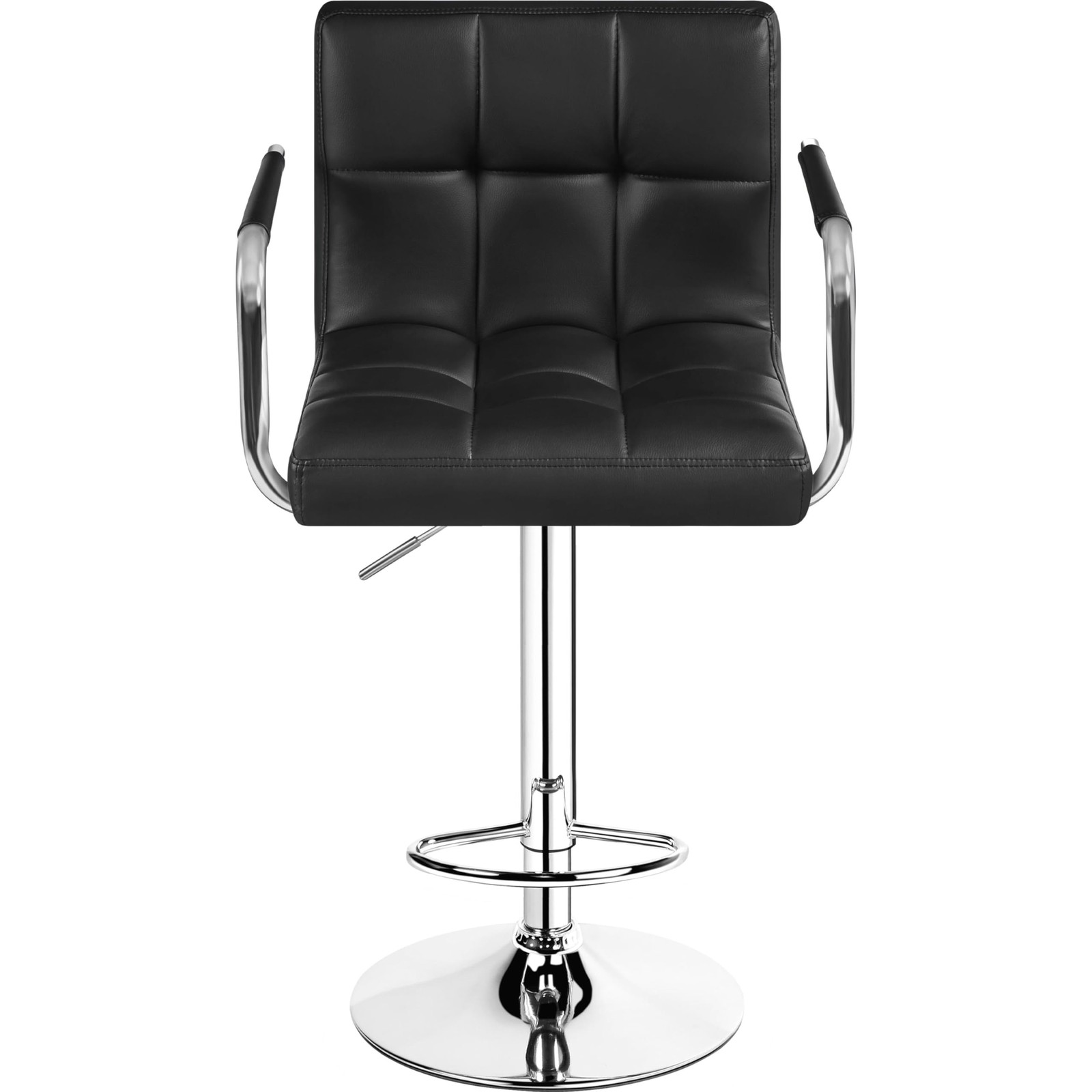 Black Barstools, Adjustable Swivel PU Leather Bar Chairs w/ Armrest and Footrest