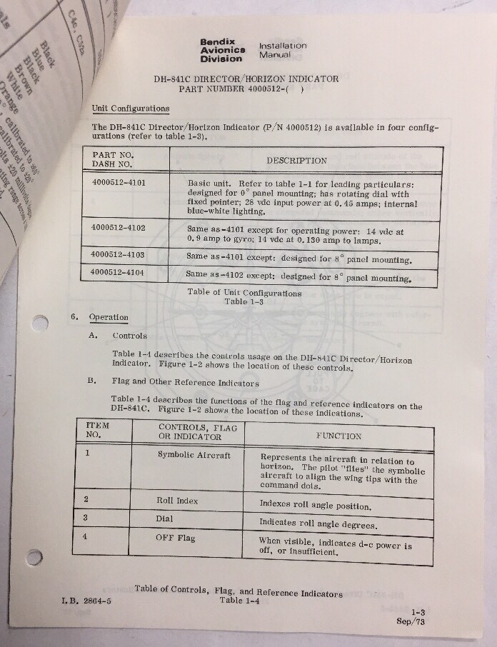 Bendix DH-841C Director Horizon Indicator Orginal Installation Manual