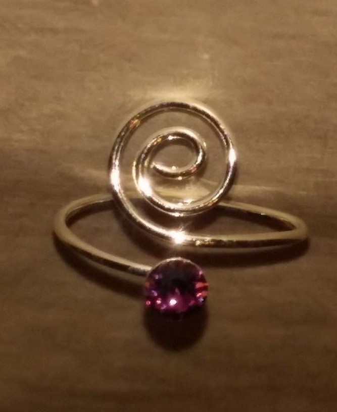 Sterling Silver 925 Toe Ring Wrap Swirl Purple Crystal Adjustable