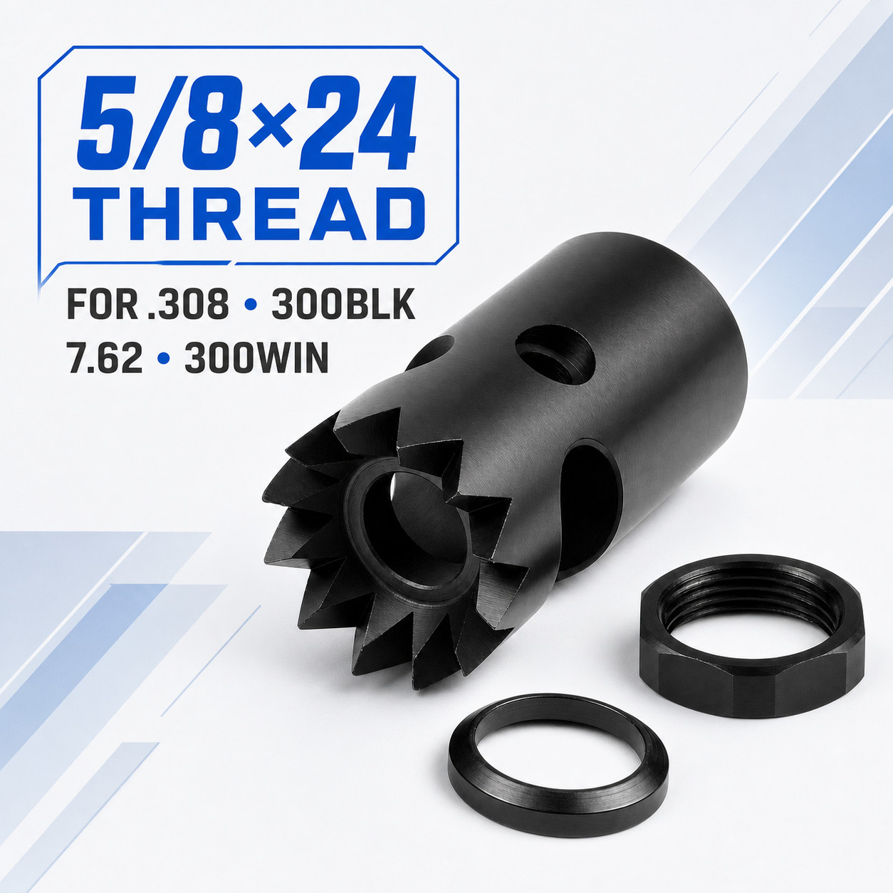 Short Low Concussion 5/8x24 Competition Muzzle Brake for .308 300BLK 7.62 300WIN