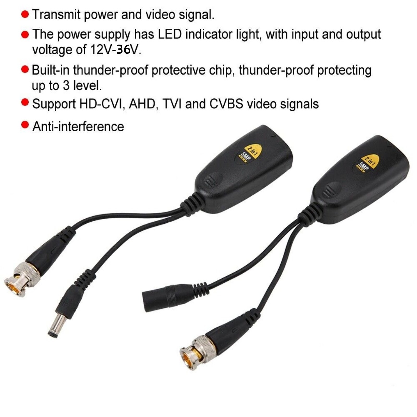 Thunder-Proof Level 3 BNC To POE Adapter Balun Connector For Surveillance