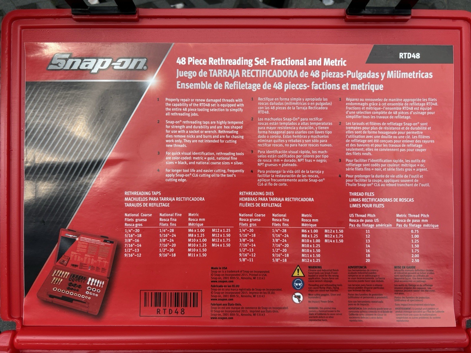Snap-on Master Rethreading Tap and Die Set 48pcs (RTD48)
