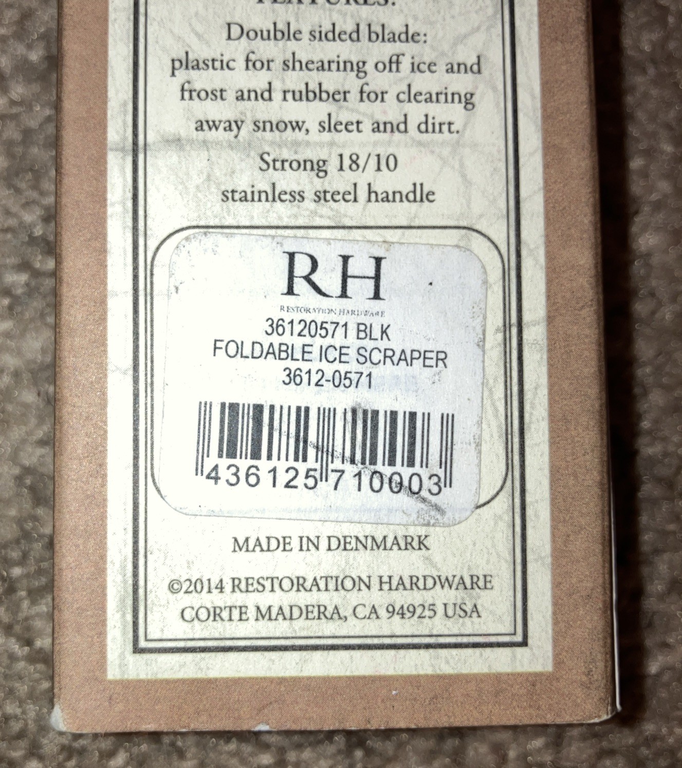 RESTORATION HARDWARE RH Handy Foldable Ice Scraper NIB/NOS Denmark.