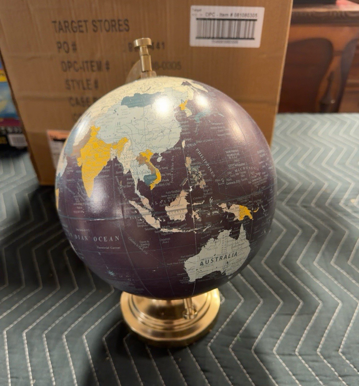 Vintage Style World Globe Brass Gold Tone Base Time Zone Dial Set of 2 Open Box
