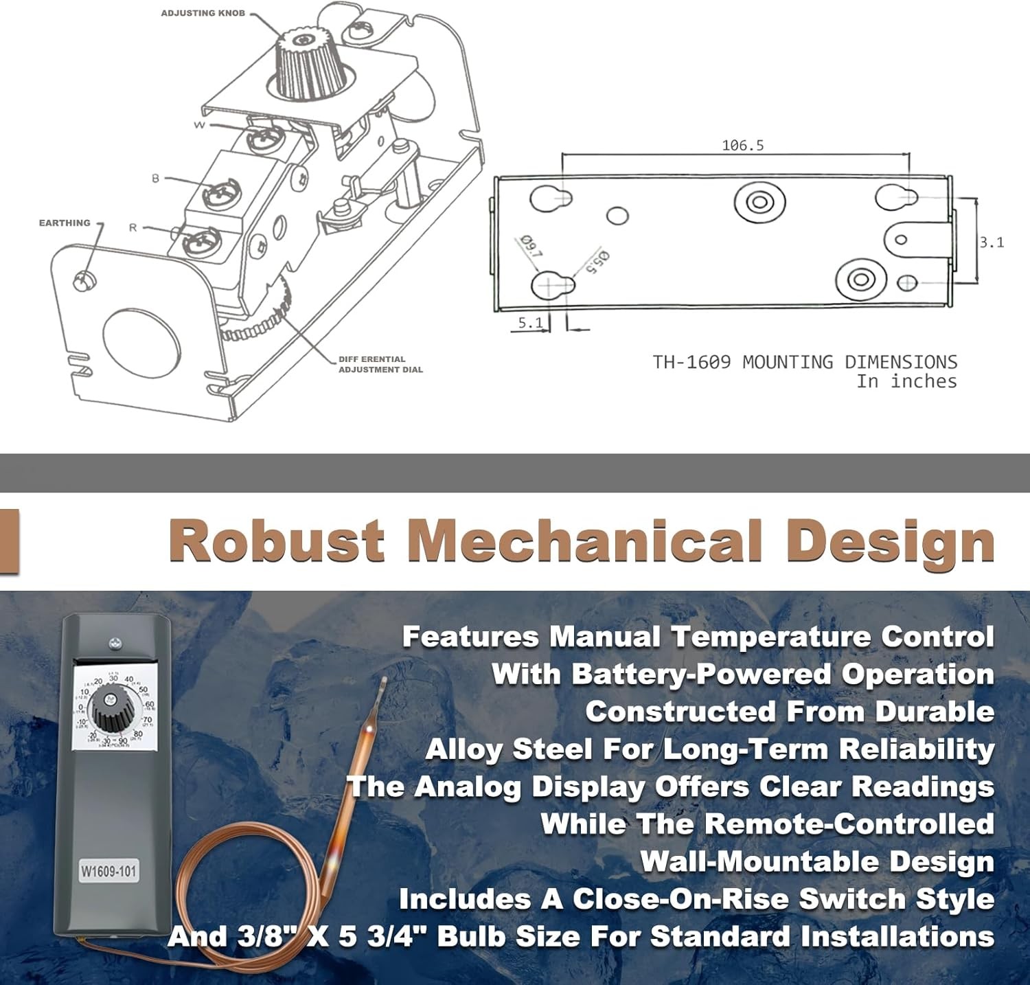 W1609-101 Refrigeration Thermostat Temperature Controller with Remote Black