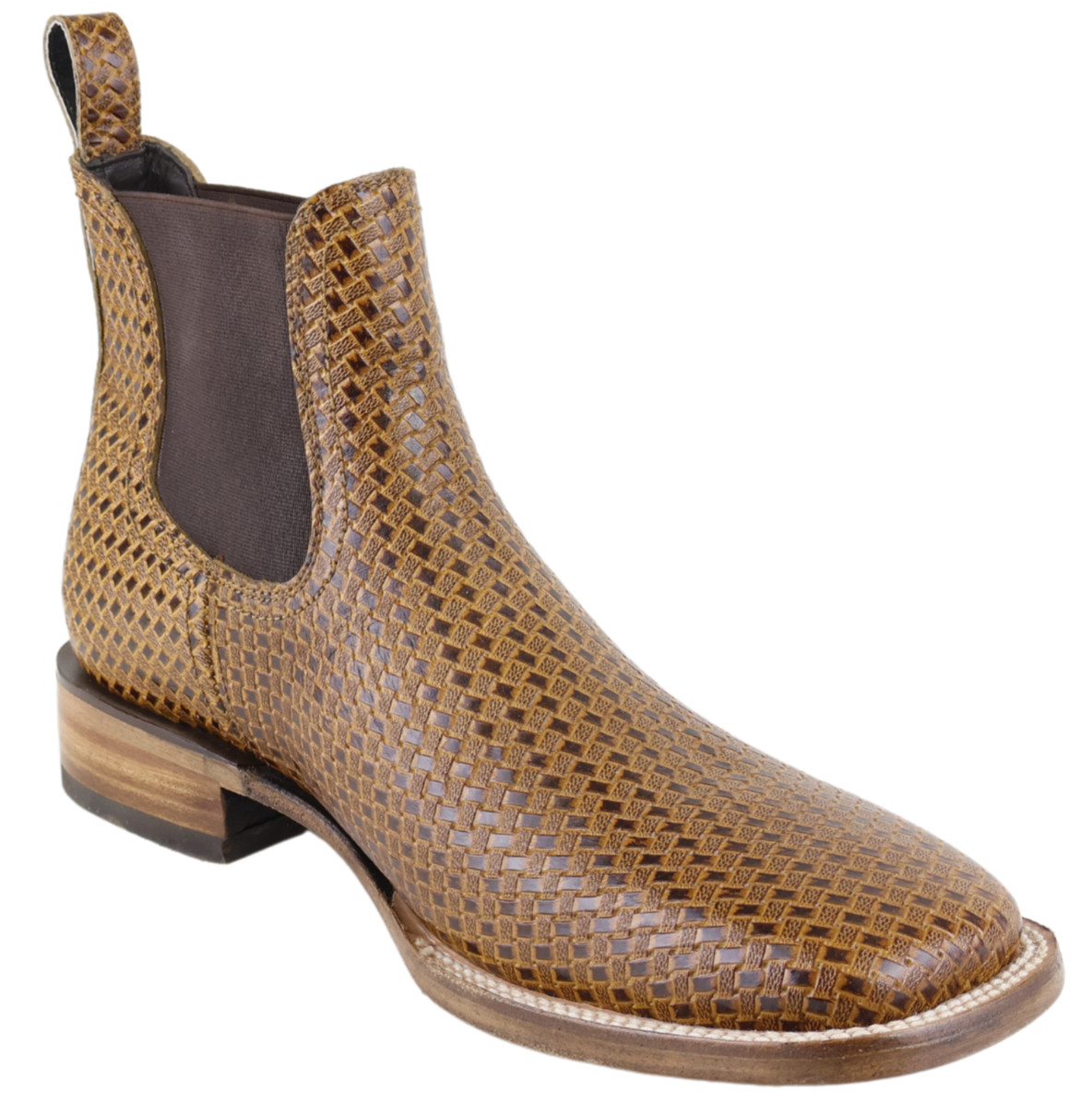 Men Genuine Leather Brady Wide Square Toe Petatillo Print Honey Short Boots