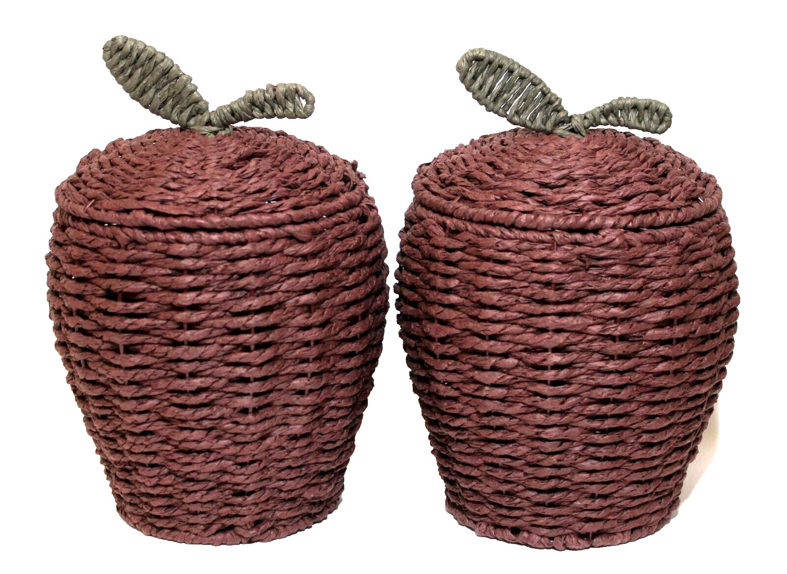 Woven Grass Basket Canisters 8" Tall Apple Shape Set 2