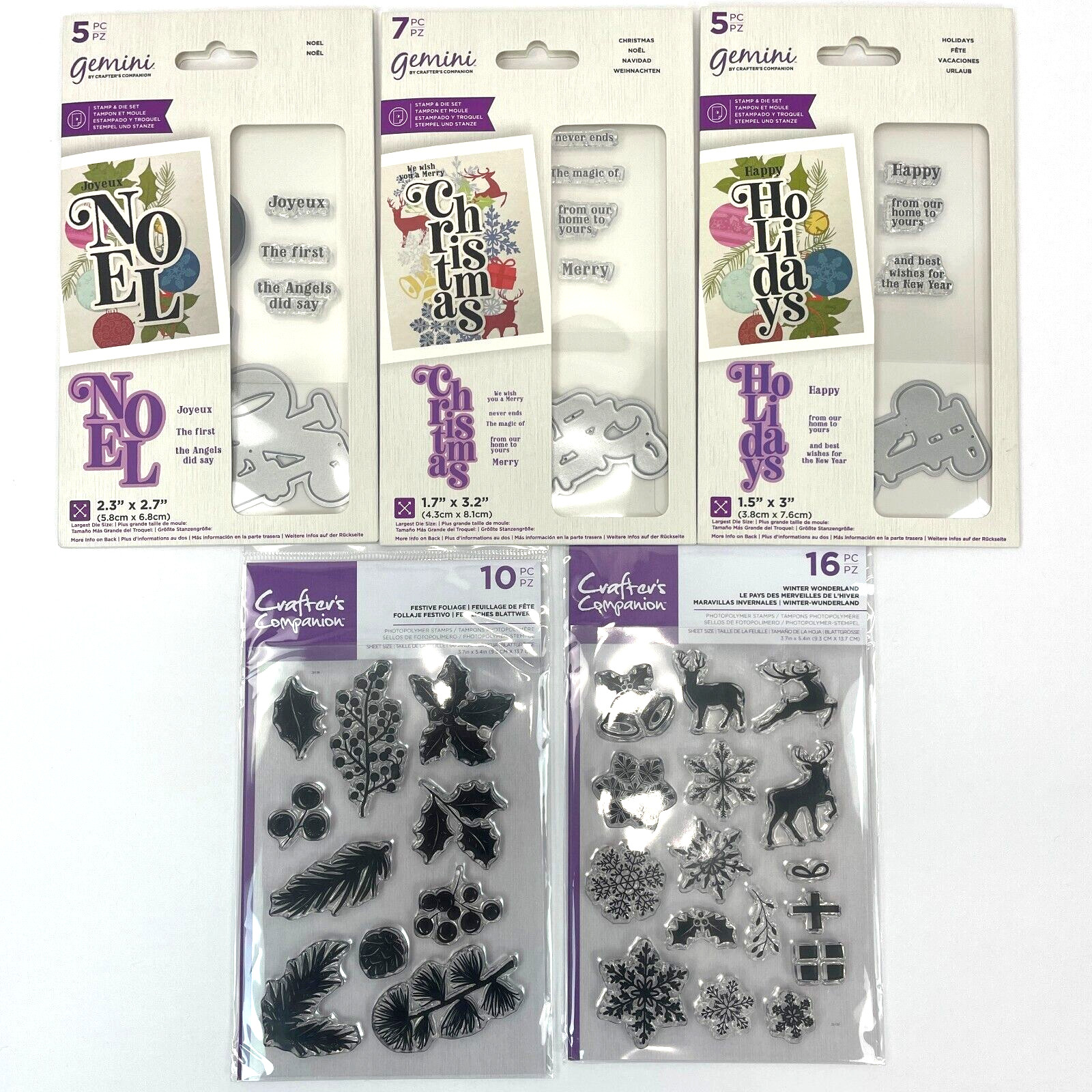 Crafters Companion Gemini Lot 5 Christmas Stamp & Die Kits Photopolymer Holidays