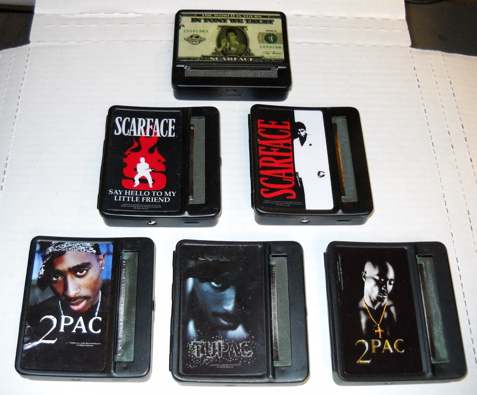 Lot Of 12 Mixed Scarface & 2PAC/Tupac 70mm Metal Cigarette Rolling Machine, NEW