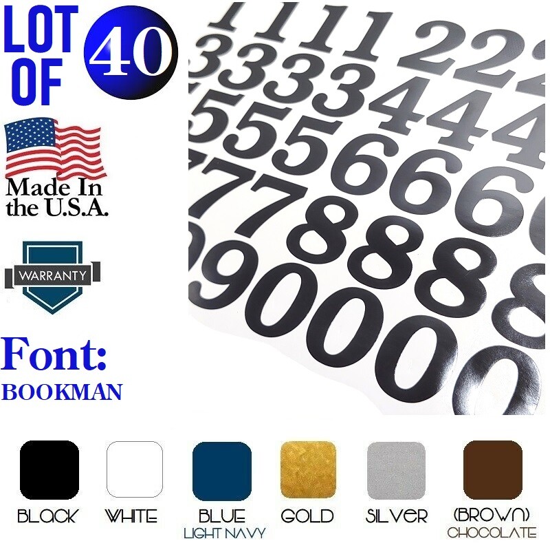 Lot of 40 White or Black Vinyl Mailbox, Tool Box,Locker Numbers Decal [Bookman]
