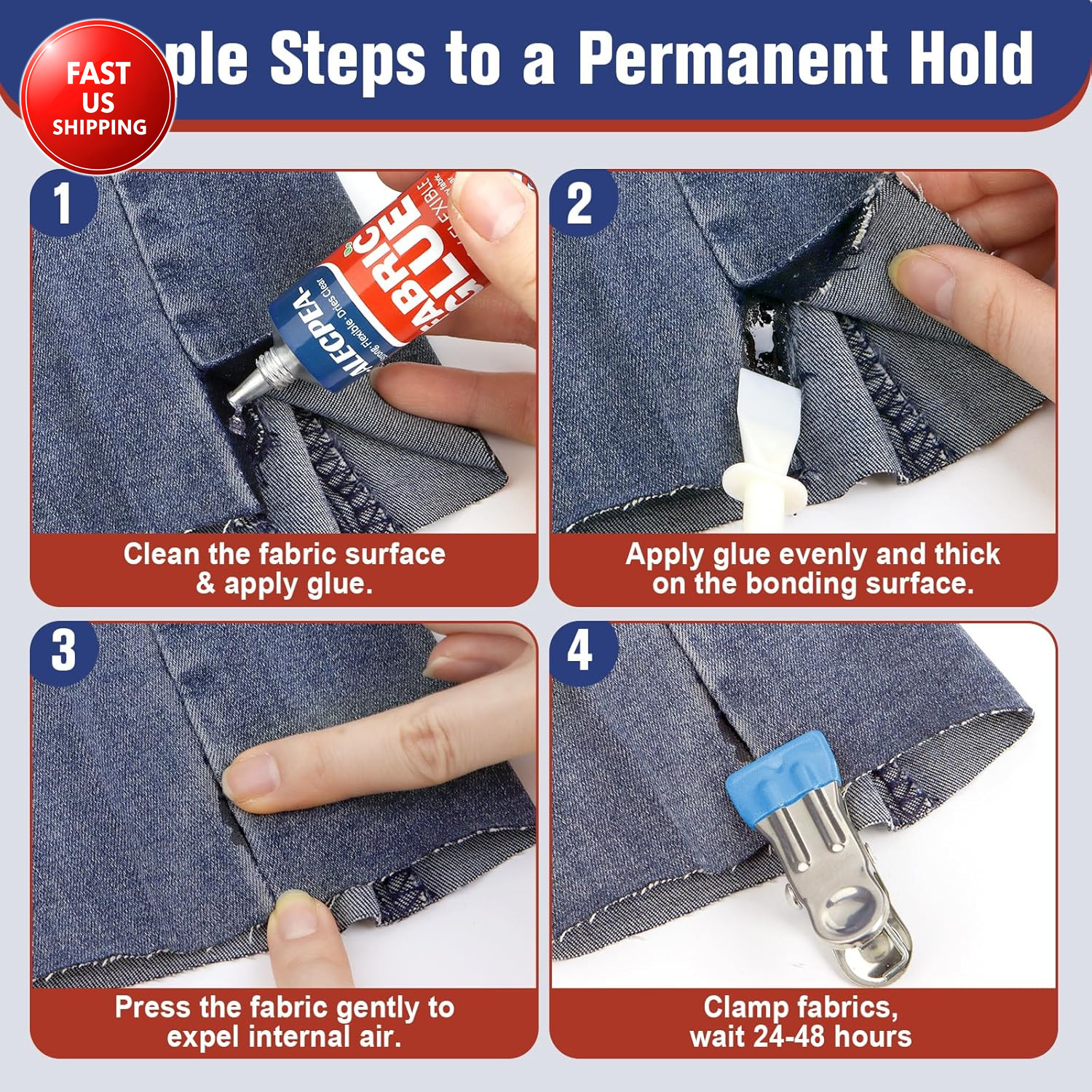 Permanent Fabric Glue Washable, 2-Pack Liquid Stitch for Clothing, Professional