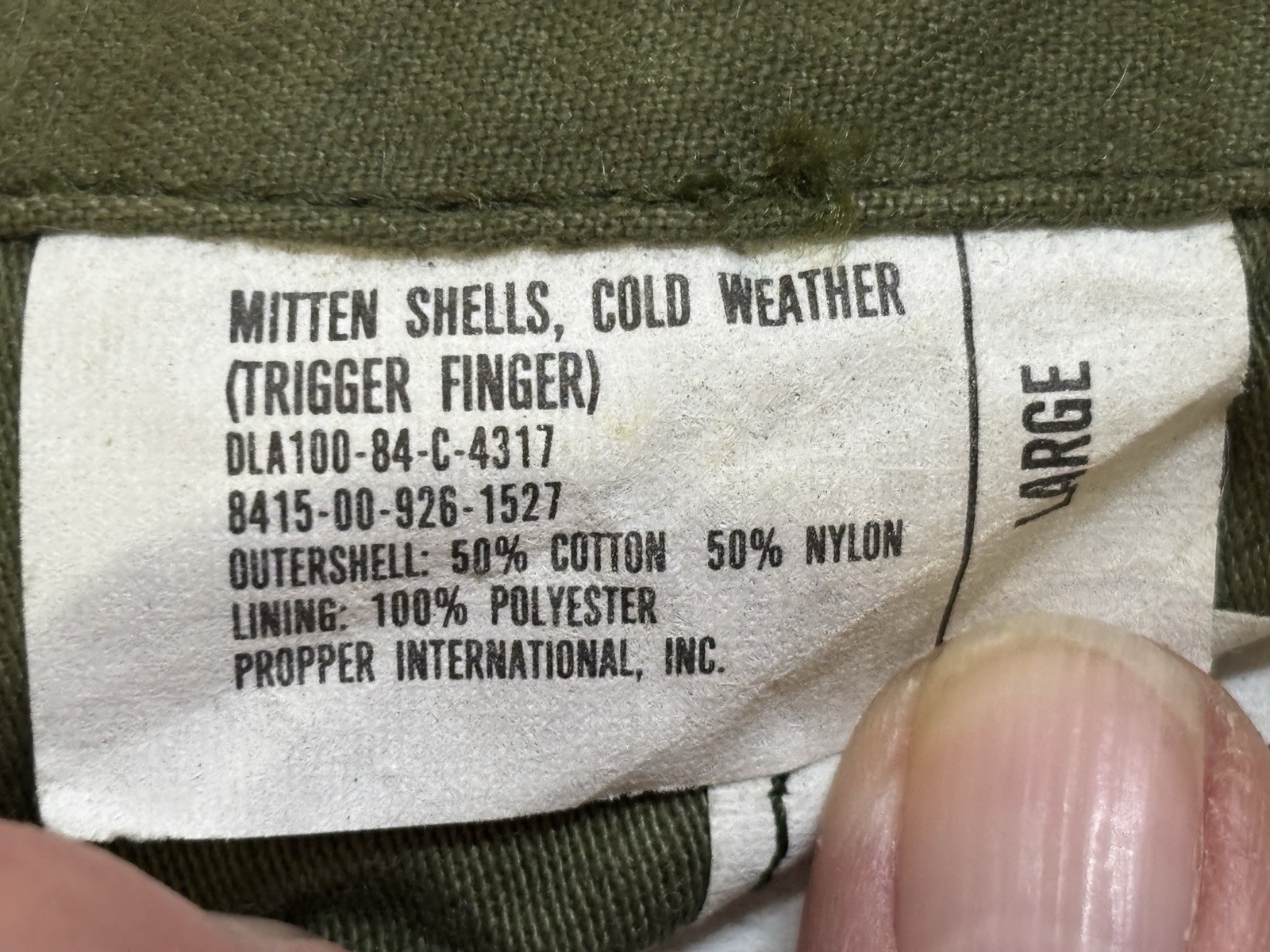 US Military M-1965 Mitten Shells Cold Weather Trigger Finger Leather Large