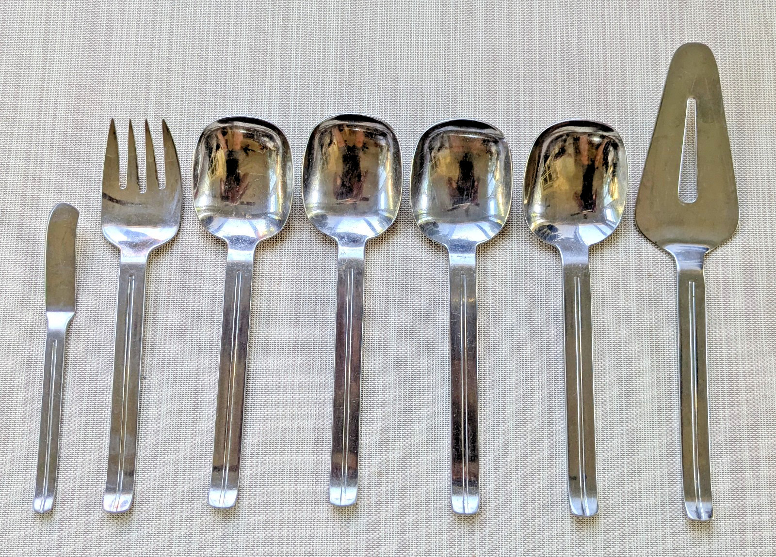 OXFORD HALL San Remo Center Line 7 Piece Silverware Serving Set Pie Fork & Spoon