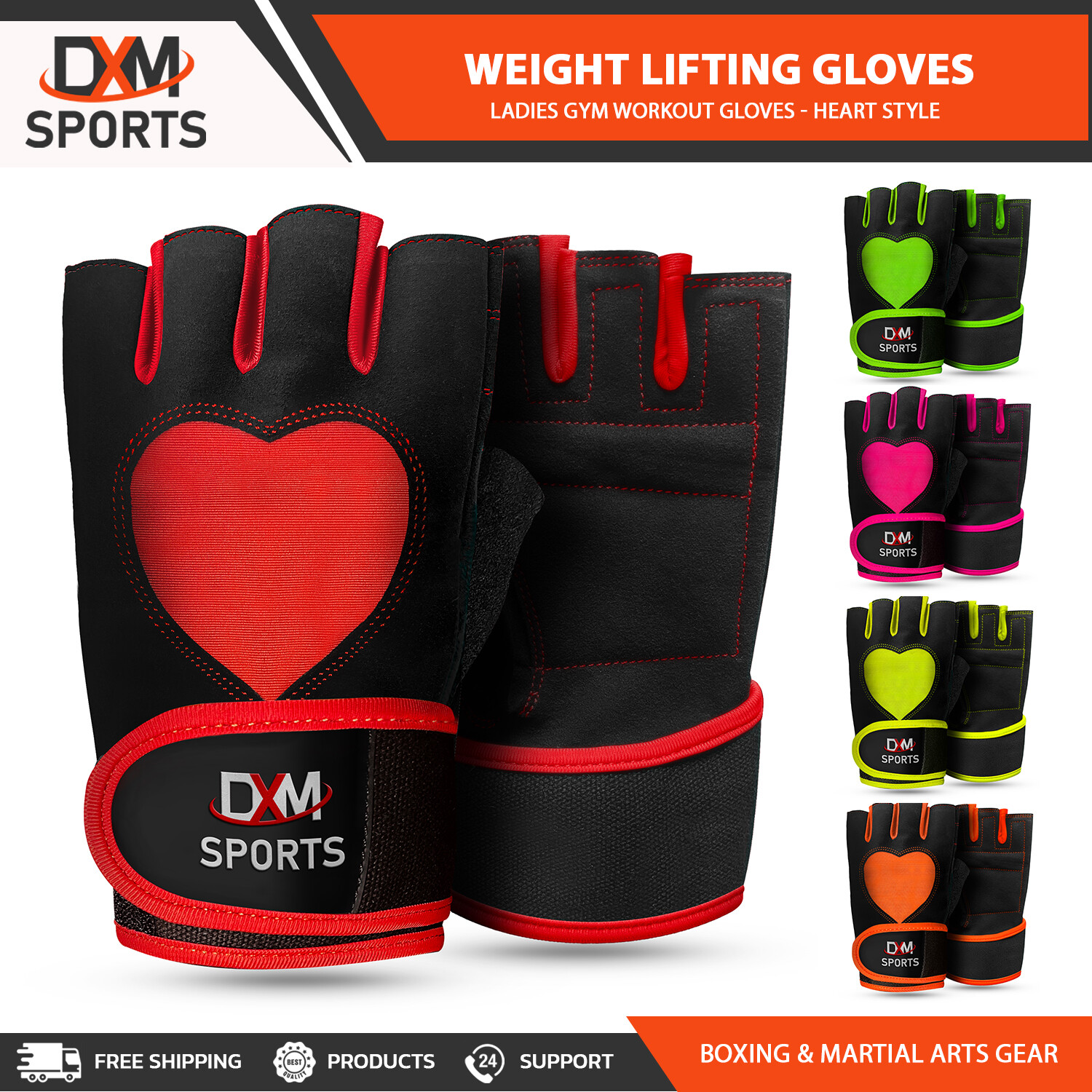 Ladies Heart Style Gym Workout Gloves Paded Weight Lifting Glove with Wrist Wrap