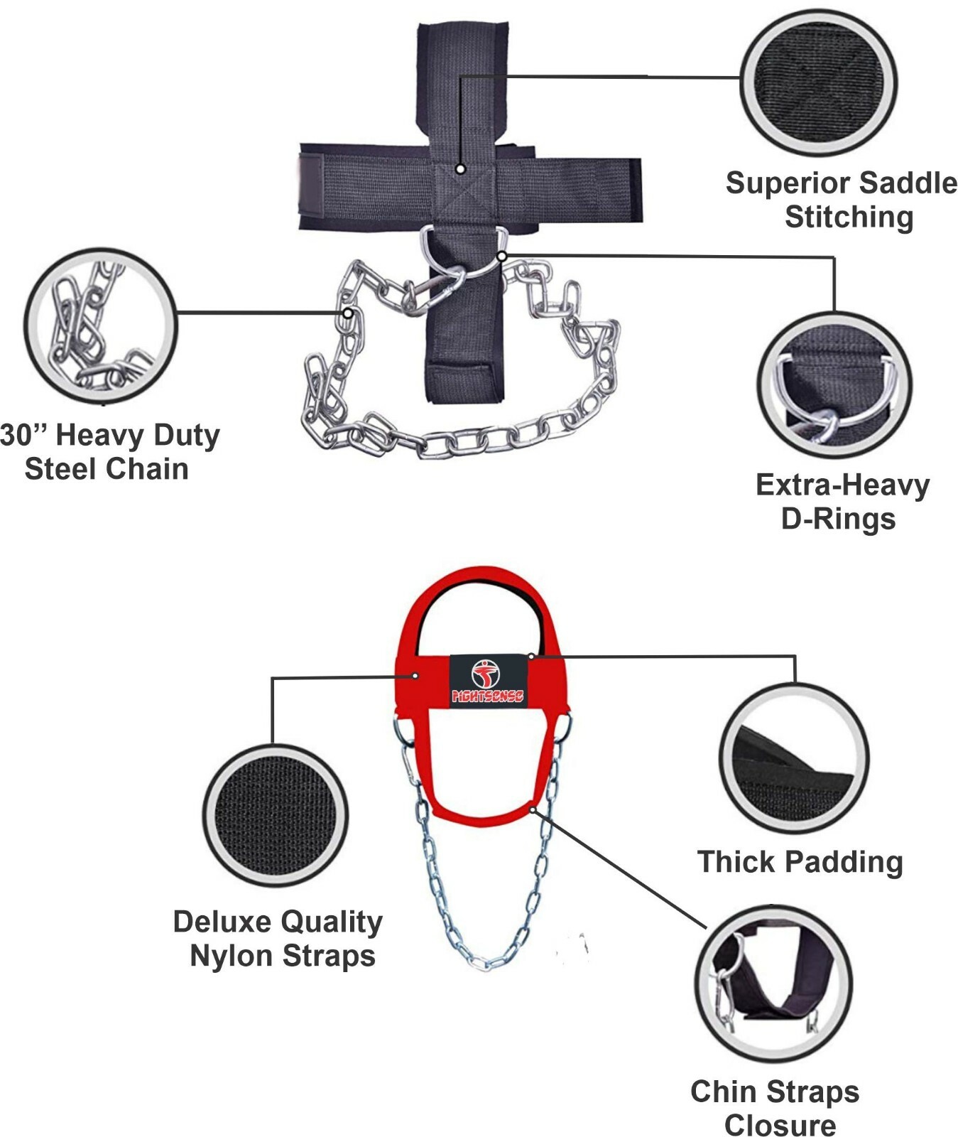 FIGHTSENSE Head Neck Harness Strap Neck Support Lifting With Chain Red