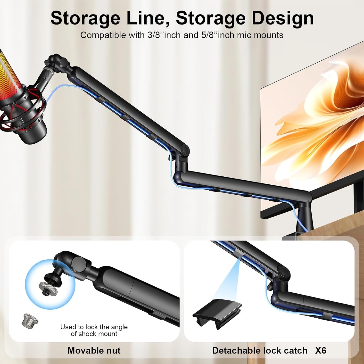 Adjustable Microphone Boom Arm for Blue Yeti HyperX Elgato Wave