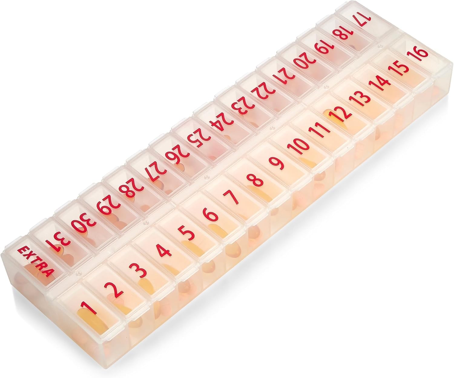 Large Pill Organizer Monthly 32 Compartments - 30 Day Pill Organizer 1 Time A Da
