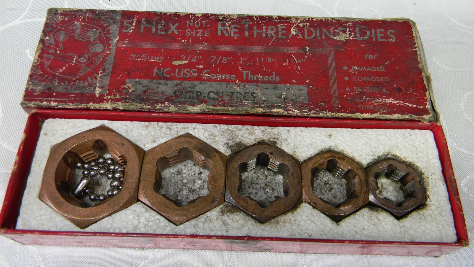 SNAP-ON 5PC SAE-NC COARSE THREAD HEX NUT RETHREADING DIES 3/4"-1-1/4" #TRC5