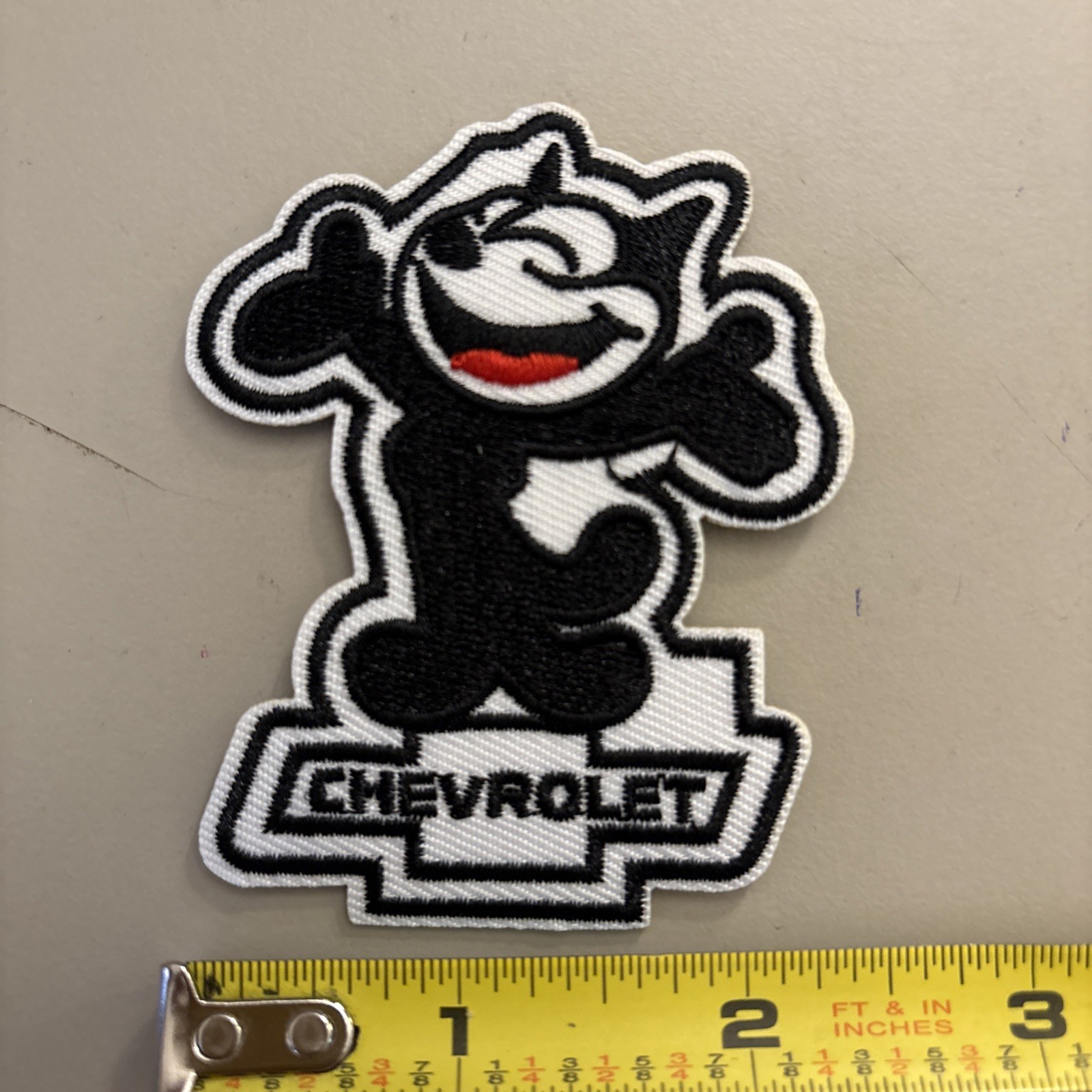 Felix Cat Chevrolet (Black Iron on patch) Chevy Truck/Camaro/Corvette Cartoon