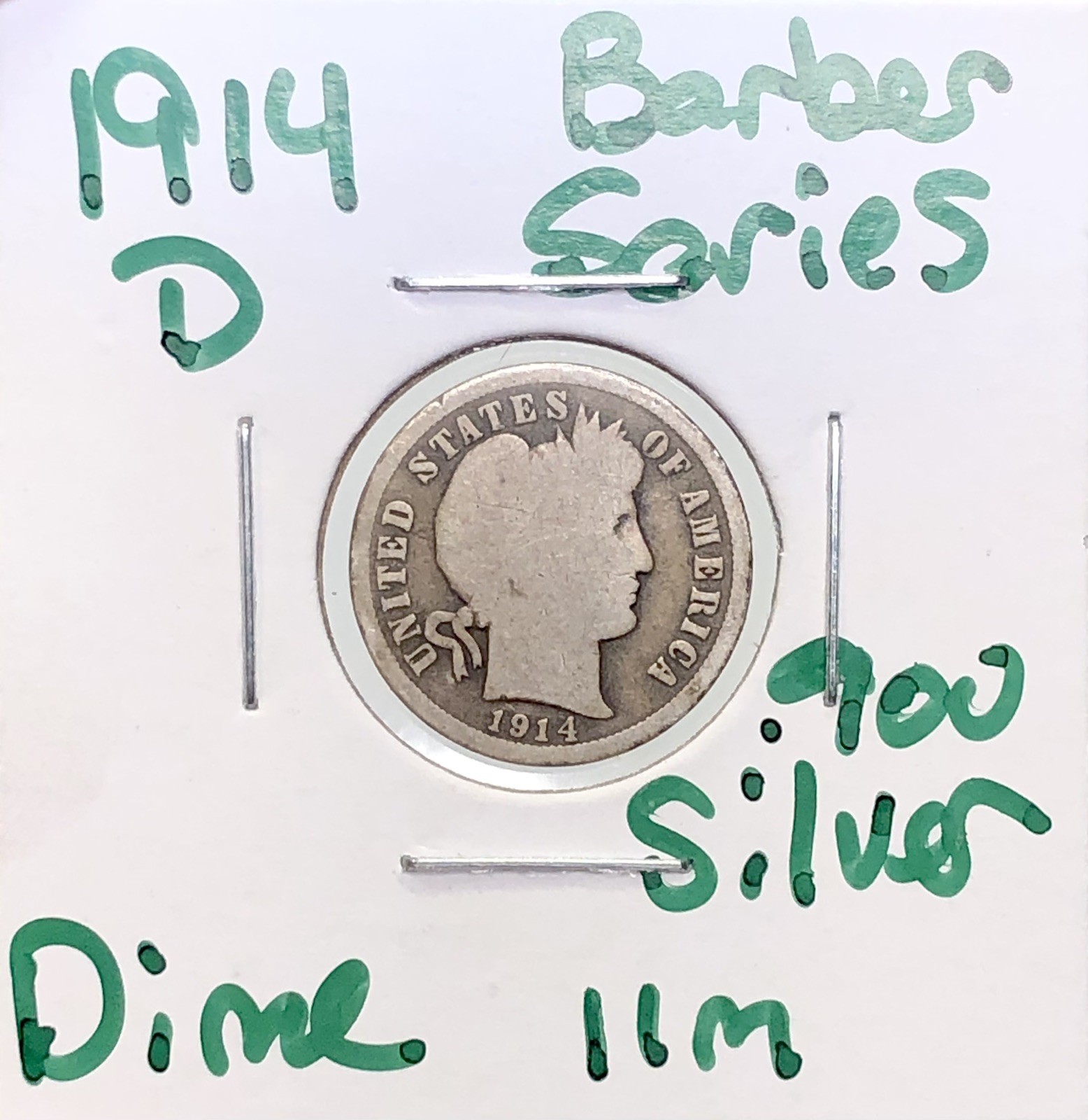 1914-D Barber Dime 10c Liberty Head .900 Silver US Coin