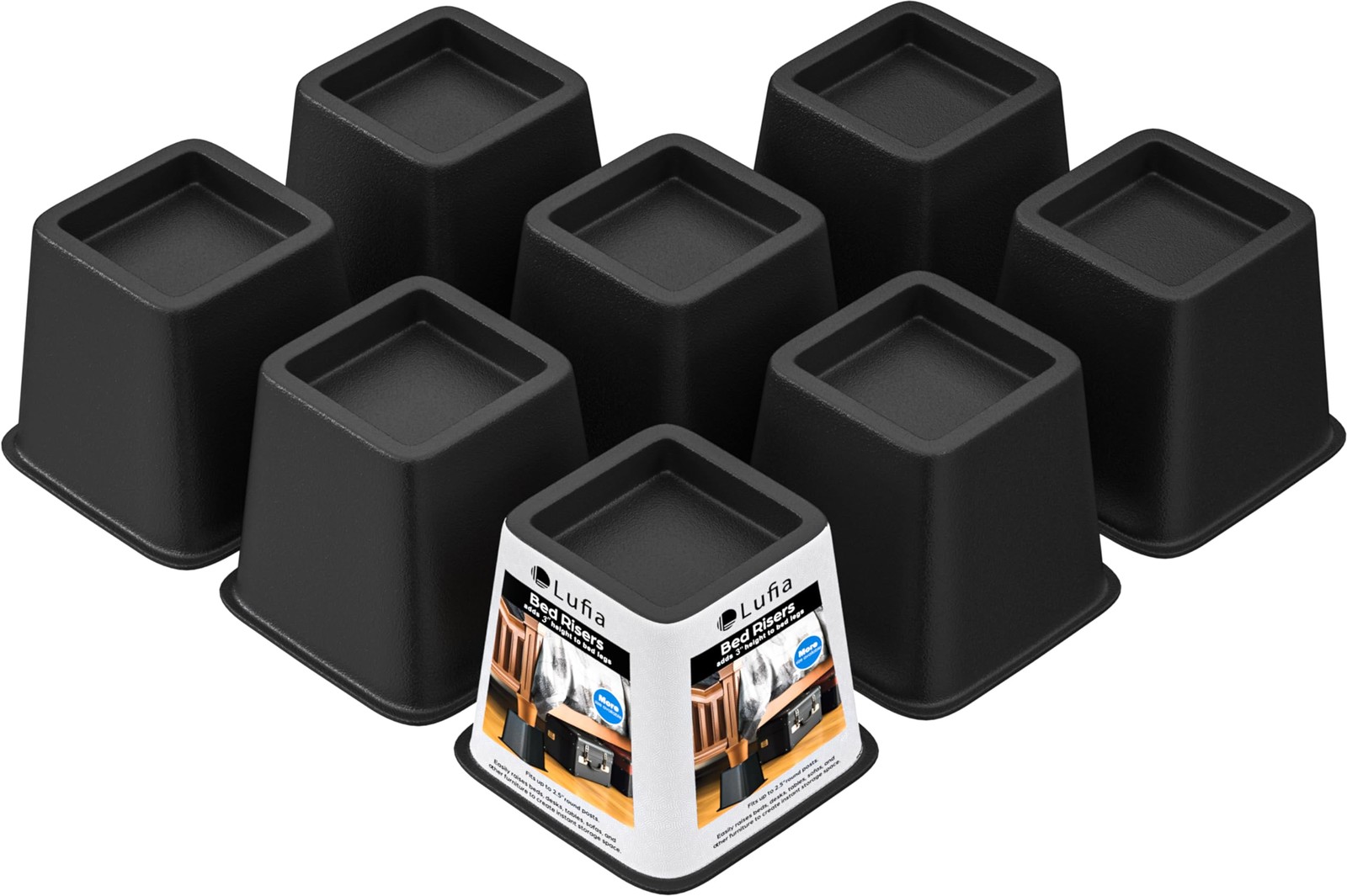 Bed Furniture Risers Set - 8 Heavy-Duty Bed Lifts for Storage & Support Stack...