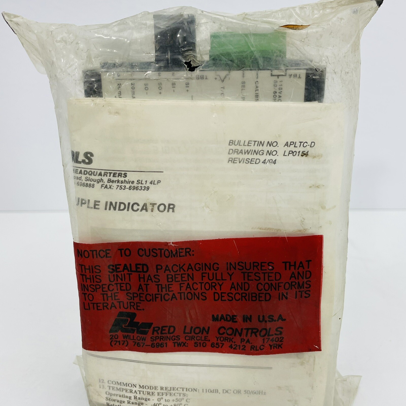 Red Lion APLTC402 Panel Meter 115Vac ~New Surplus~