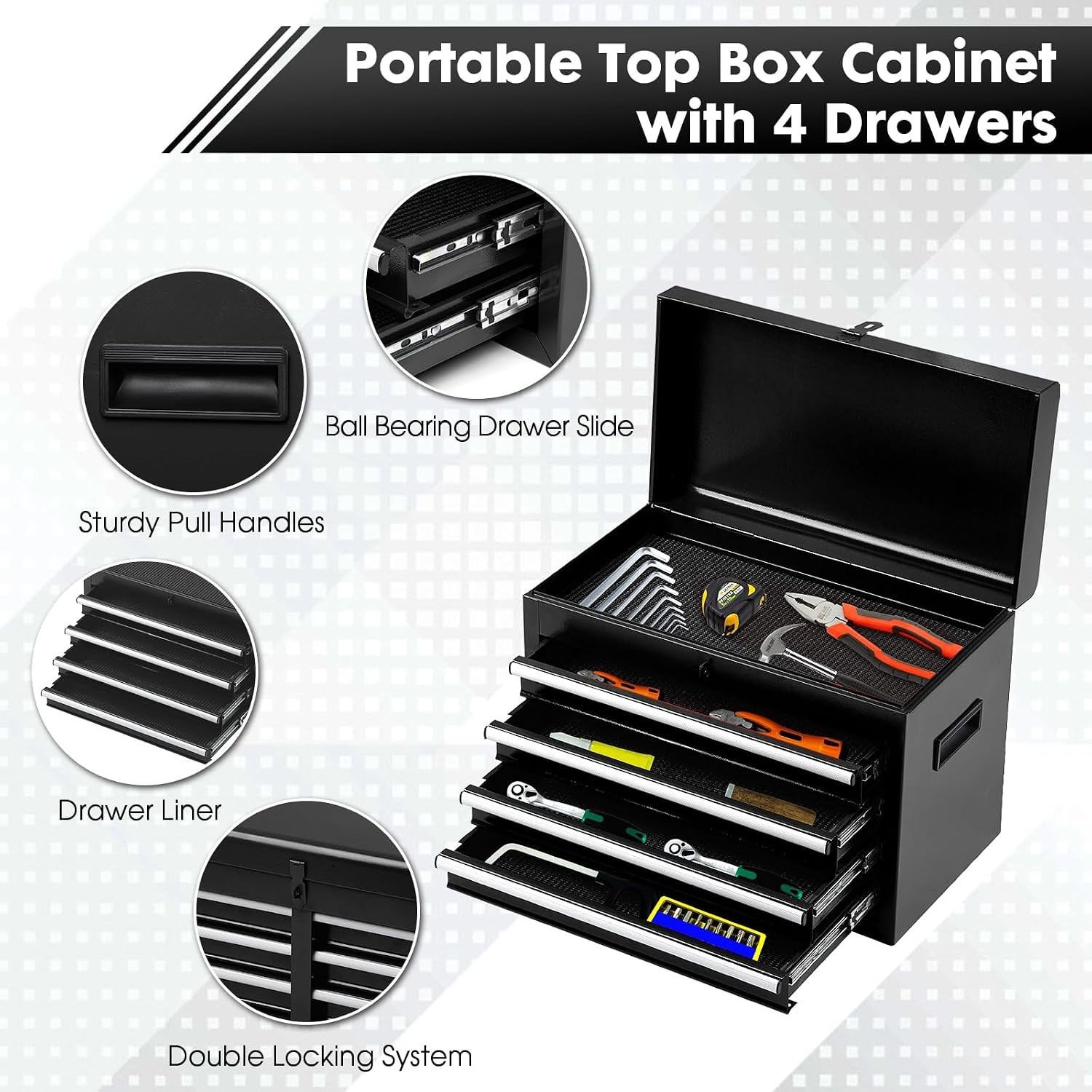 Clickoods 5-Drawer Rolling Tool Chest – 2-in-1 Lockable Tool Box