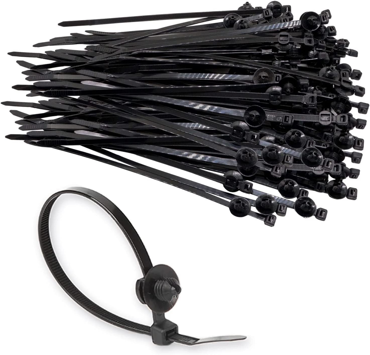 Cable Zip Ties with Retainer 8" Wire Clip Holder Adjustable Self Locking 100Pack