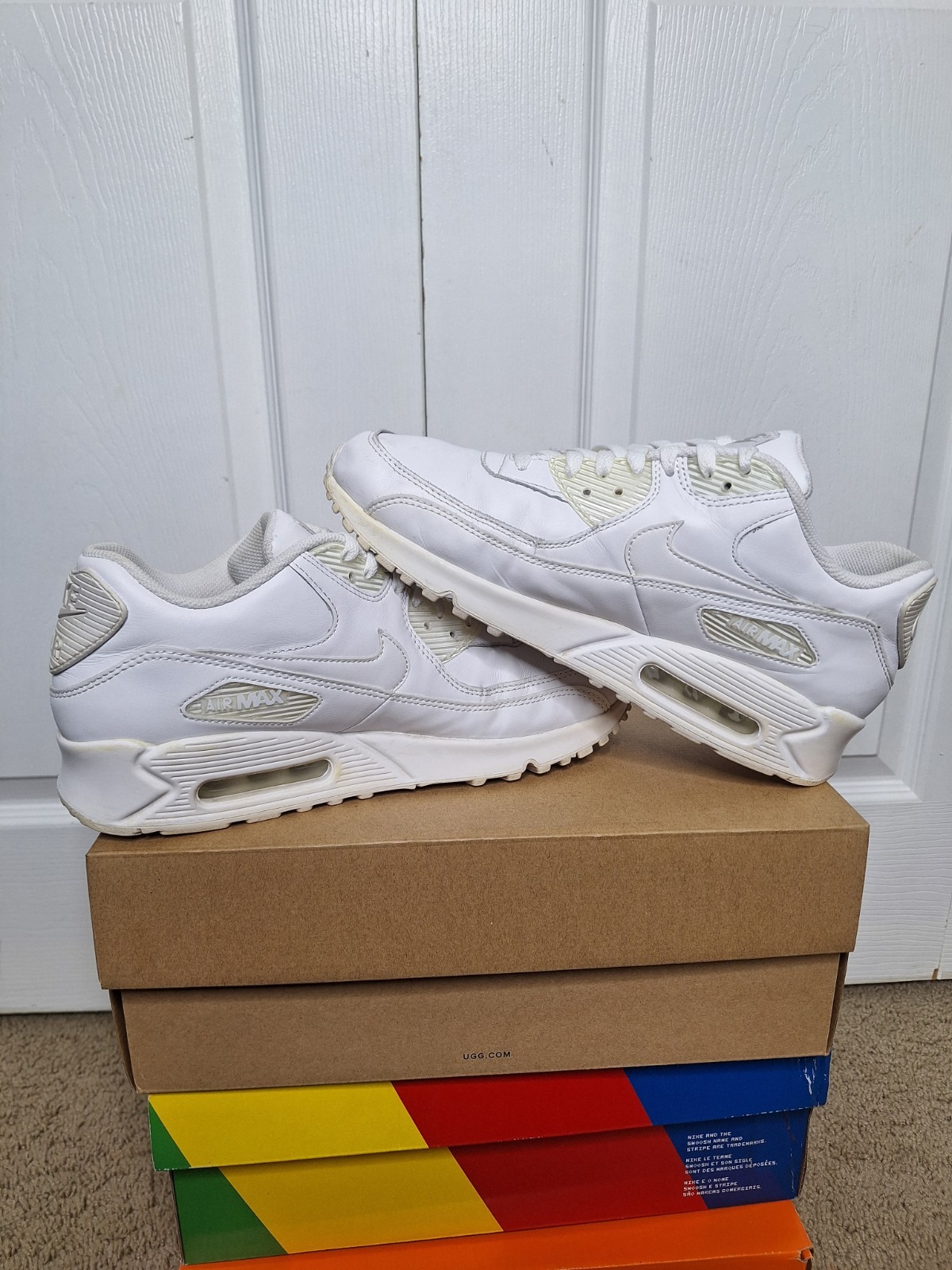 Nike Air Max 90 Triple White Leather 302519-113 size 10
