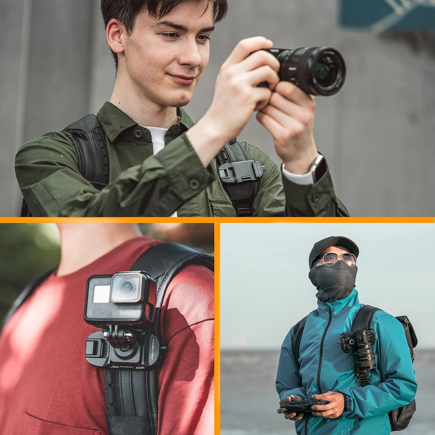 Adjustable DSLR Action Camera Clip | Aluminum Backpack Mount