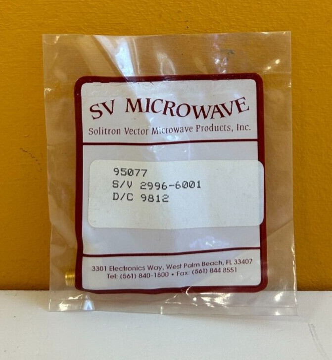 SV Microwave 2996-6001 DC to 12.4 GHz, SMA (M-F-F), Coaxial Tee Adapter. New!