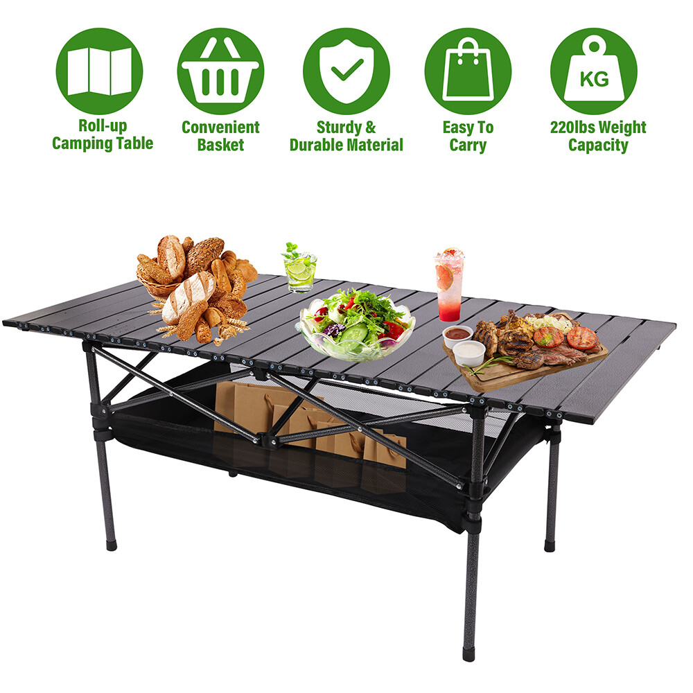 Folding Portable Camping Table Aluminum Table Top With Carrying Bag For Camp BBQ