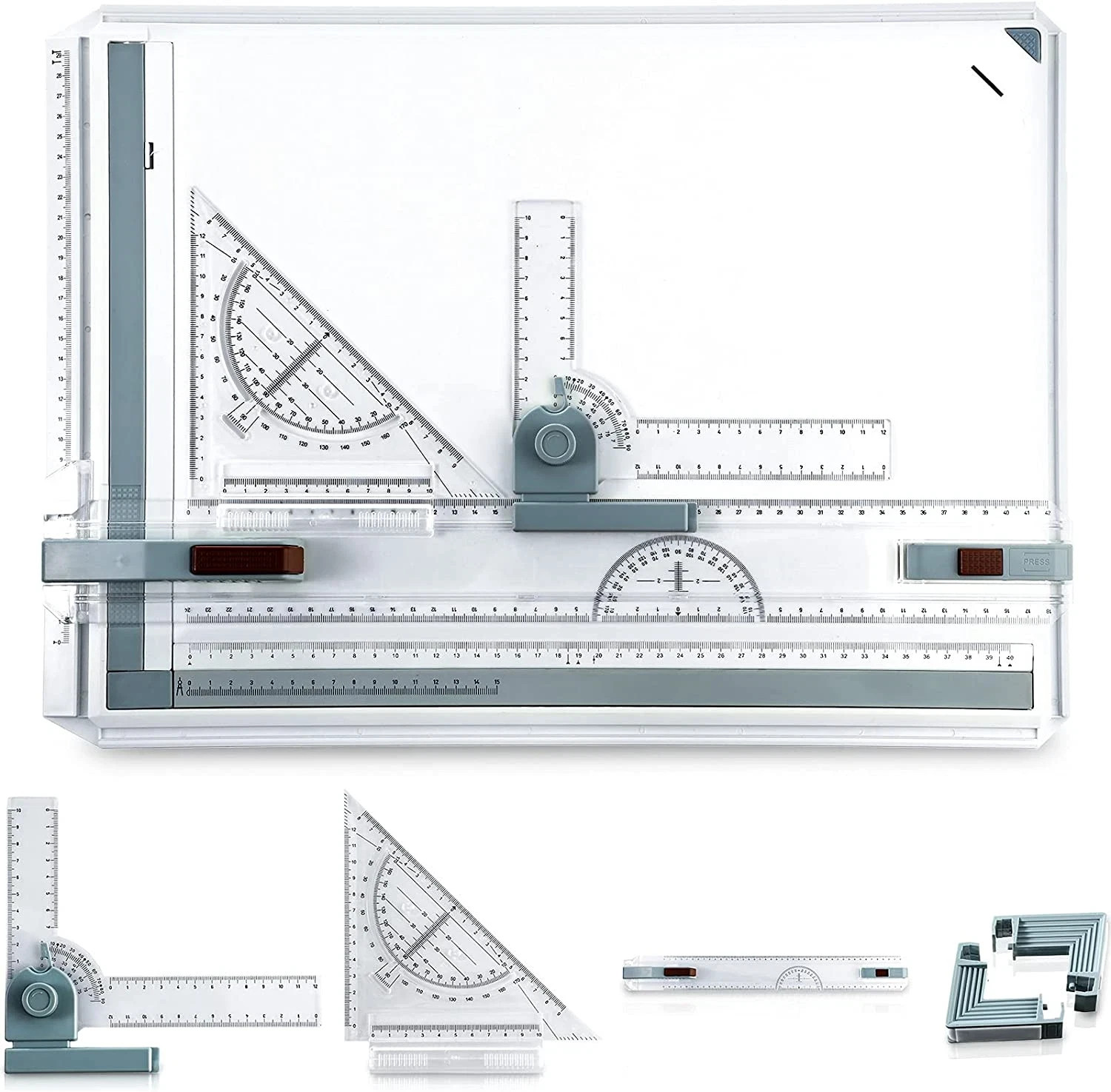 A3 Portable Drawing Board, Multi-Function Metric Drafting Table with Clear Rule