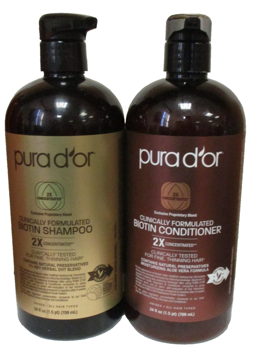 PURA D'OR Clinically Formulated Biotin Shampoo & Conditioner Anti Thinning 24oz