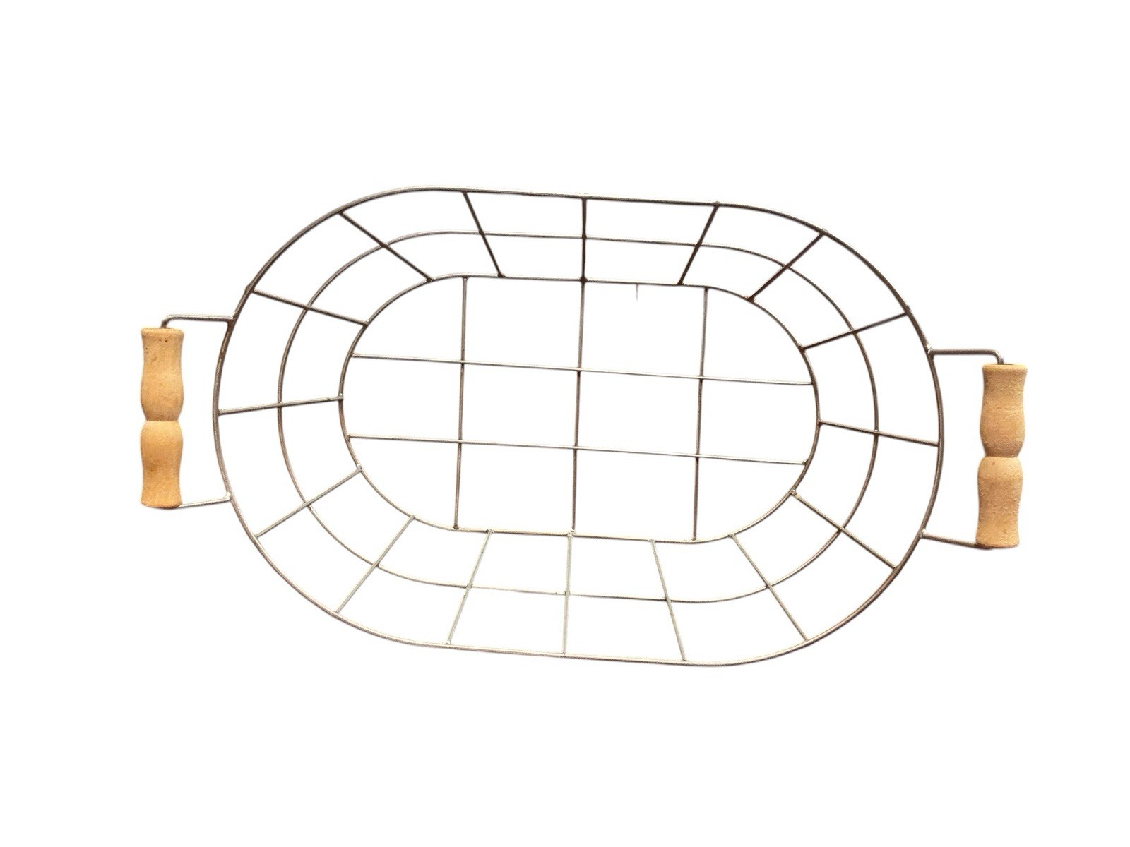 💟Oval Chrome Wire Bread Basket with Turned Wood Handles, 12"