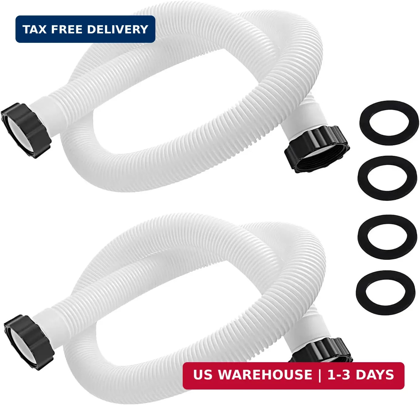 2-Pack 1.5-Inch Diameter Pool Hoses, 59-Inch Replacement Hoses Compatible with A